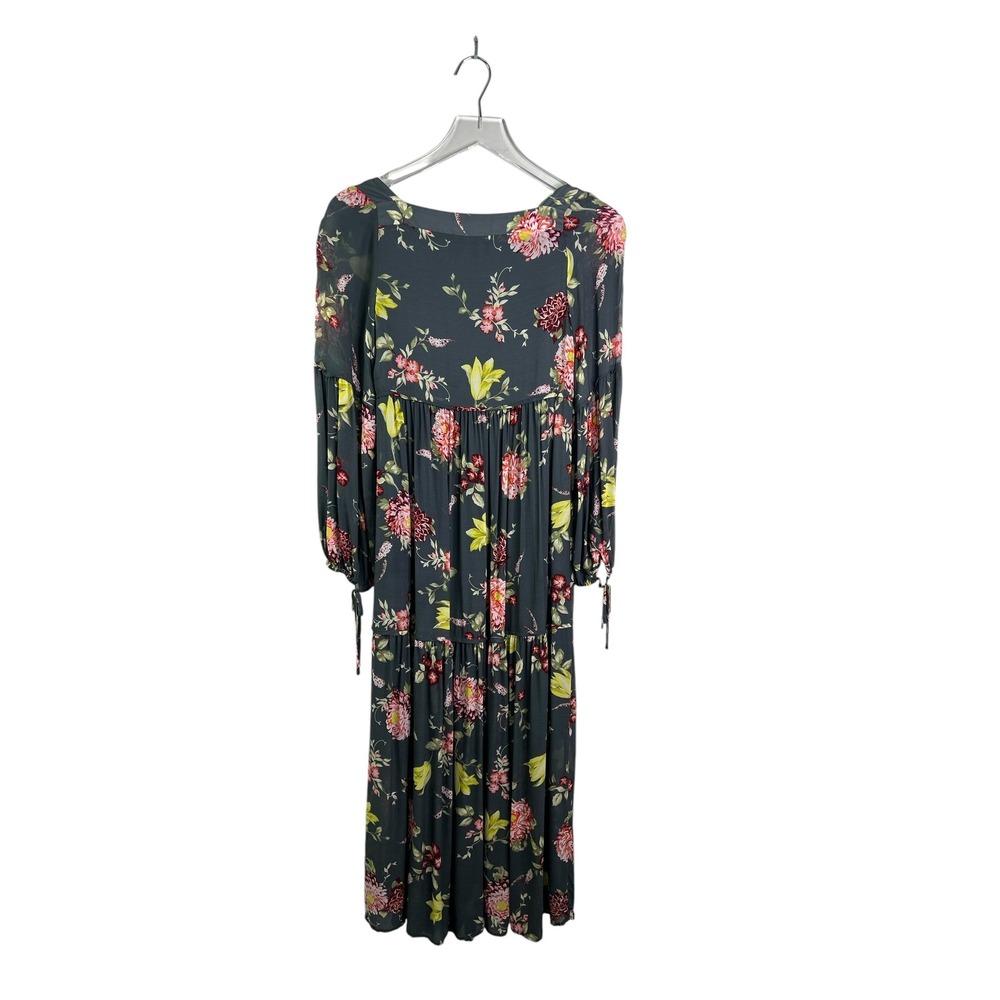 Anthropologie Evelin Floral Maxi Dress Square Neck Tiered Puff Dark Teal XSP - Picture 4 of 11